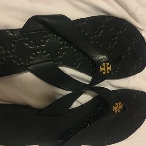 Tory Burch Flip Flops, All Black, Size 9